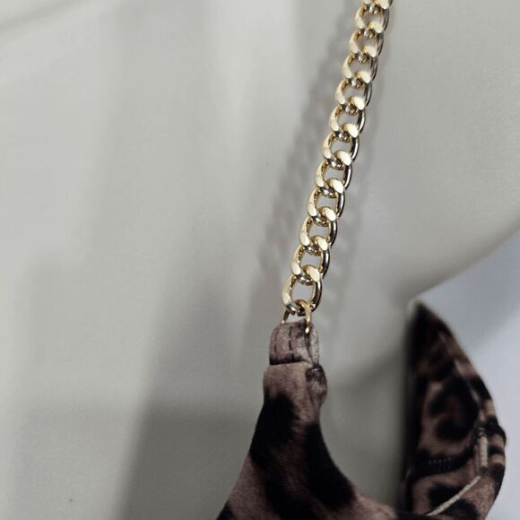 WeWoreWhat Beige Brushed Nylon Leopard Chain Cami Bra Top Medium - Picture 4 of 8
